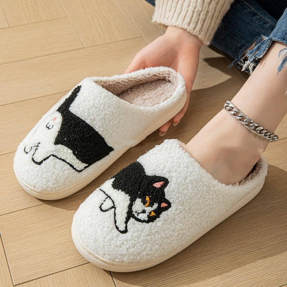 Cartoon Cotton Slippers For Women Men Indoor Outdoor Slippers For Household Autumn And Winter Couples Shoes Fuzzy Warm Soft Slippers - Snooze Soles