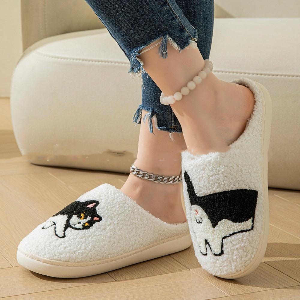 Cartoon Cotton Slippers For Women Men Indoor Outdoor Slippers For Household Autumn And Winter Couples Shoes Fuzzy Warm Soft Slippers - Snooze Soles