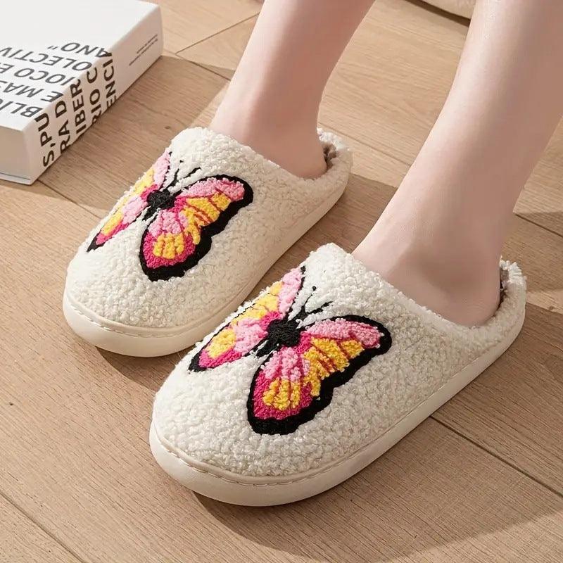 Schmetterling Handtuchstickerei Hausschuhe für Zuhause - Snooze Soles