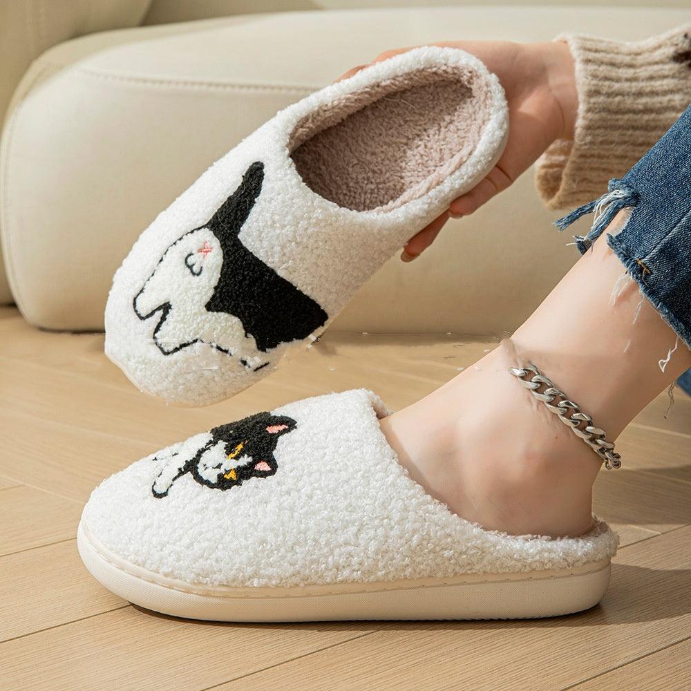 Cartoon Cotton Slippers For Women Men Indoor Outdoor Slippers For Household Autumn And Winter Couples Shoes Fuzzy Warm Soft Slippers - Snooze Soles