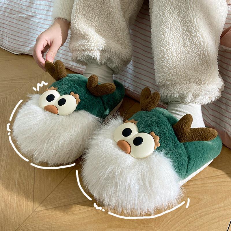 Cartoon Weihnachts Reh Baumwoll Hausschuhe - Snooze Soles