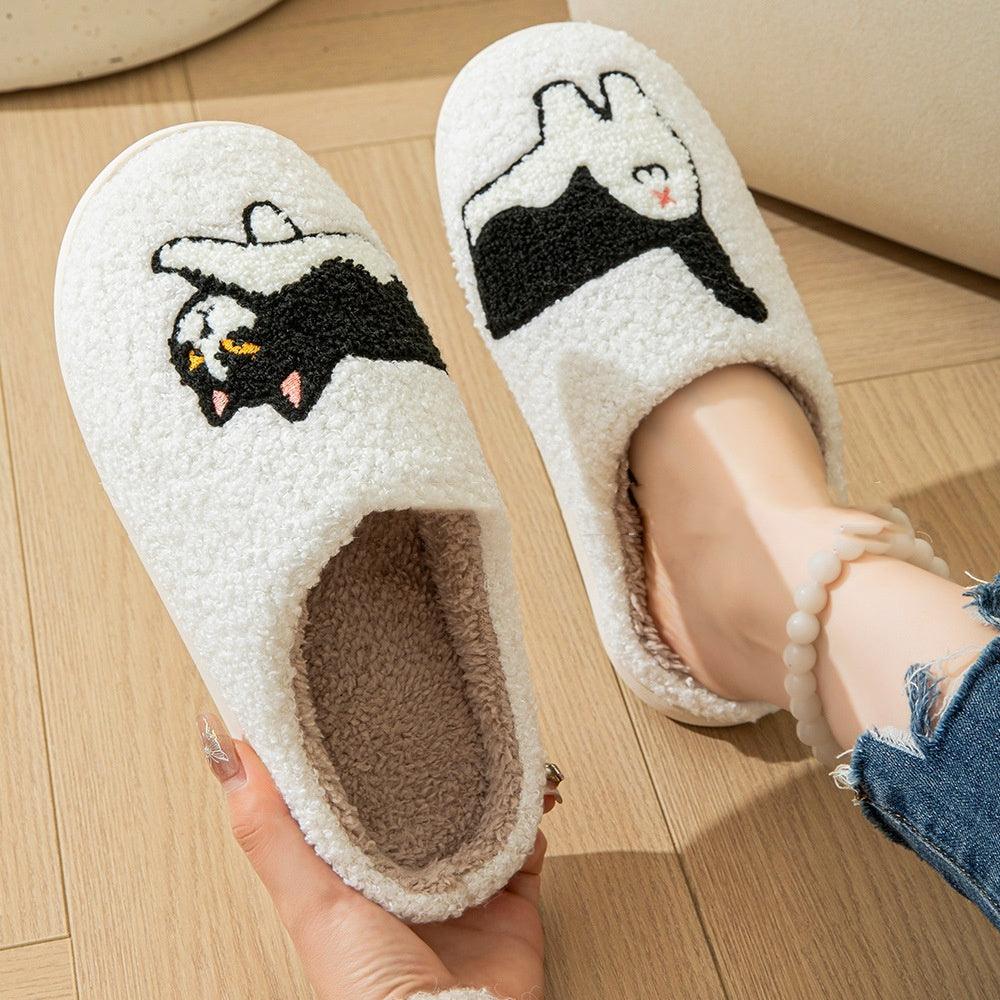 Cartoon Cotton Slippers For Women Men Indoor Outdoor Slippers For Household Autumn And Winter Couples Shoes Fuzzy Warm Soft Slippers - Snooze Soles